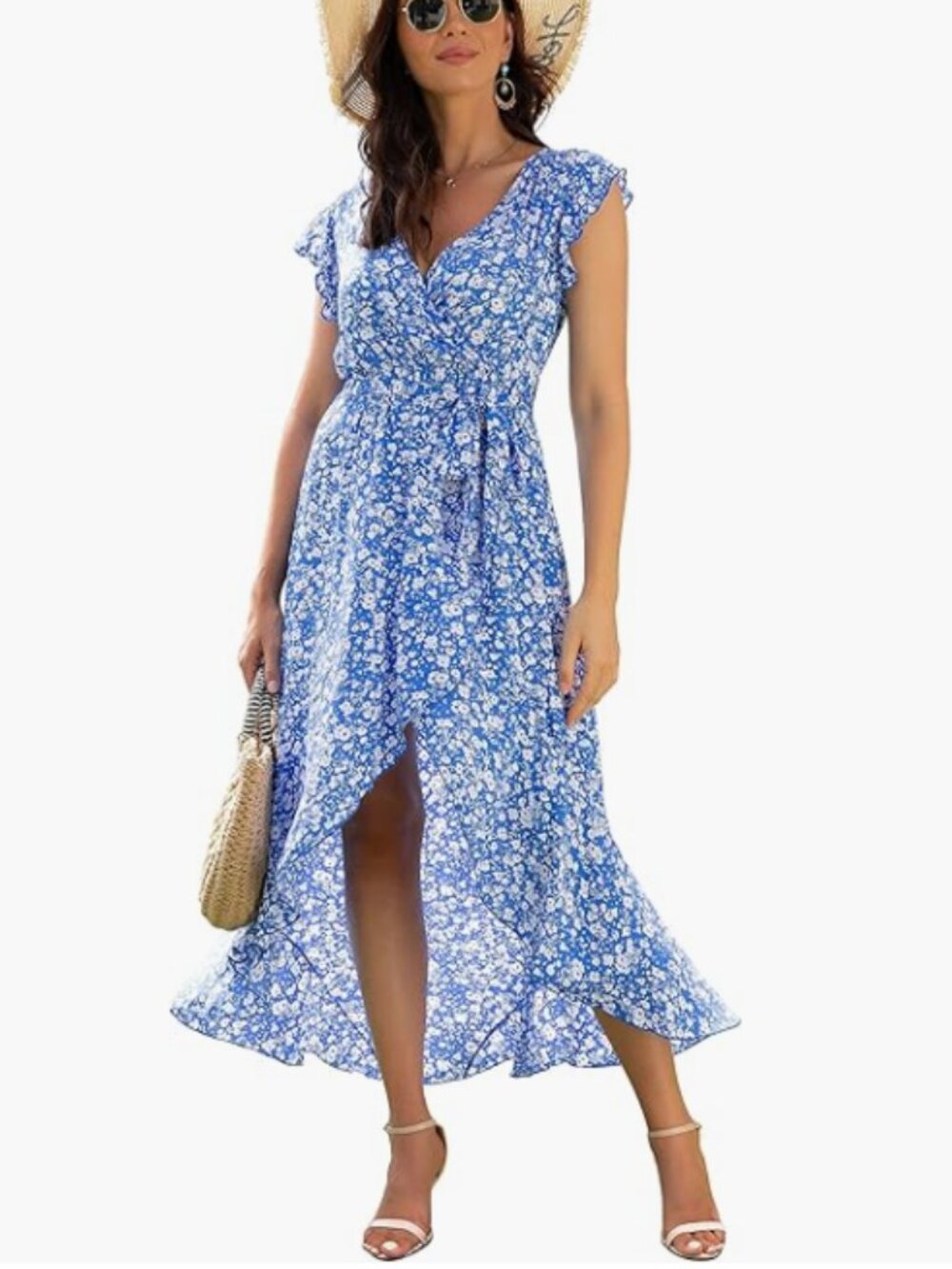 Floral Print V-Neck Faux Wrap Maxi Dress